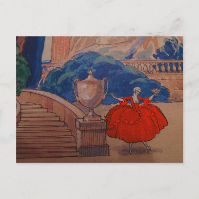 Postal Vestido Moda Plate ~ Art Deco Vintage Francés (Anverso)