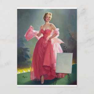 Postal Vestido Rojo Pin Up