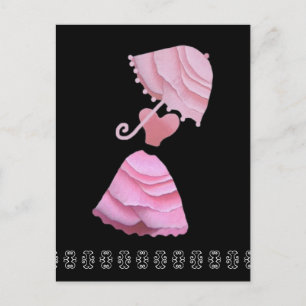 Postal Vestido rosa con encaje de paraguas y mariposa