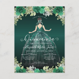 Postal Vestido Verde De Esmeralda Floral Cumpleaños Quinc