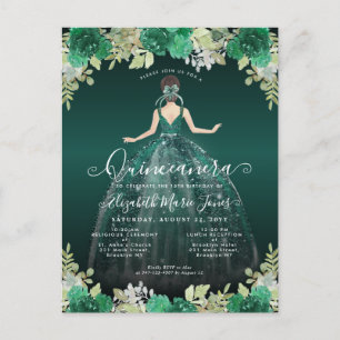 Postal Vestido Verde De Esmeralda Floral Cumpleaños Quinc