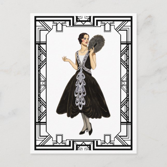 Postal Vestido vintage negro y blanco (Anverso)