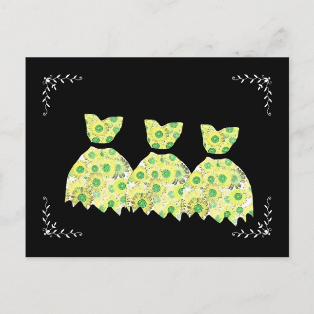 Postal Vestidos de flores amarillas y verdes (Anverso)