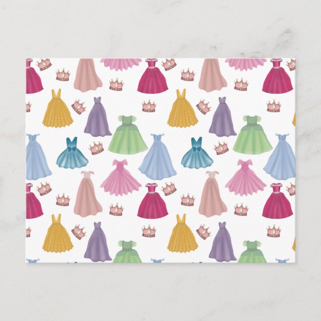 Postal Vestidos de Princesa Cuento de Hadas Patrón Niña P (Anverso)