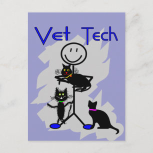 Postal Vet Tech Stick Persona Con Gatos Negros