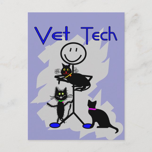 Postal Vet Tech Stick Persona Con Gatos Negros (Anverso)