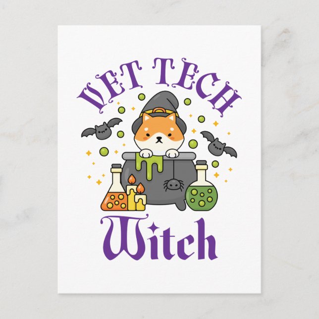 Postal Vet Tech Witch Veterinario Técnico Halloween (Anverso)
