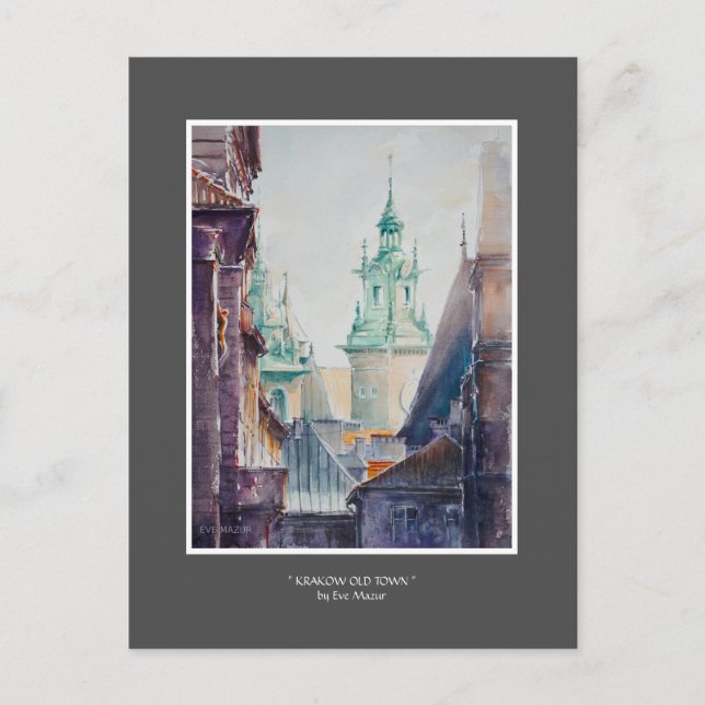 Postal VEVE Pintado Cracovia, Casco Antiguo de Polonia (Anverso)