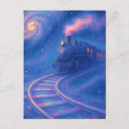 Postal Vía de Tren Galáctico - Arte de Fantasía en Estilo