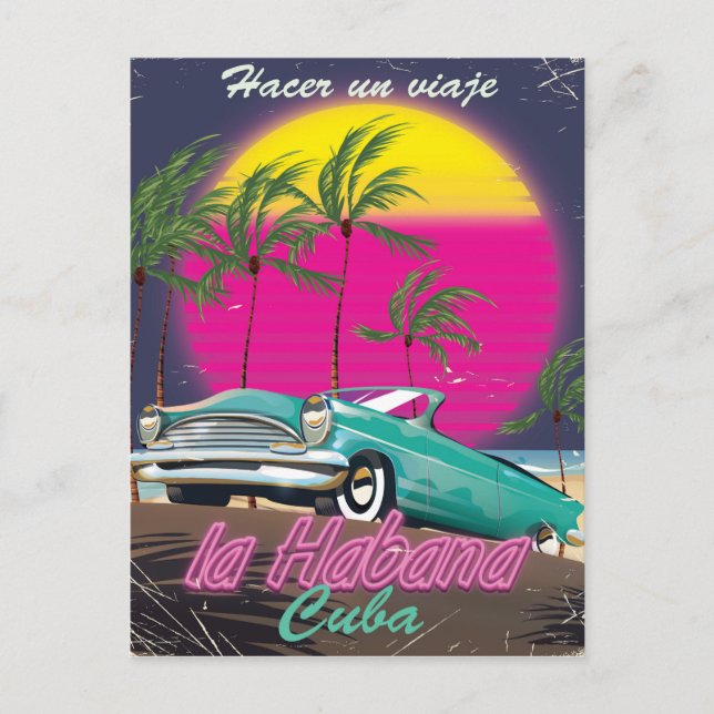 Postal Viaja a Cuba cartel reto 1985 (Anverso)