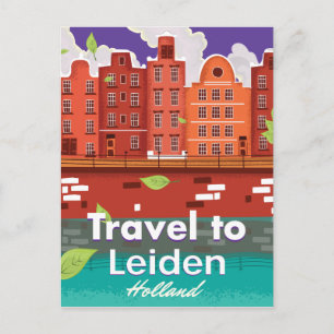 Postal Viaja a Leiden Holanda cartel de viaje de dibujos 