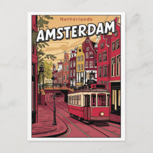 Postal Viaja Ámsterdam, regalos vintage de tranvía de Hol