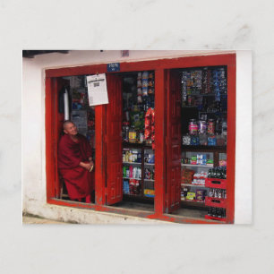 Postal Viajando a Katmandú Nepal Monje budista sonriente