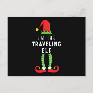 Postal Viajar Navidades elfos a juego con regalo familiar