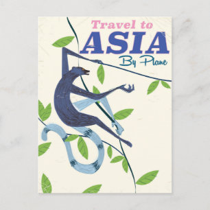 Postal Viaje a Asia Mono impresión vintage de viaje