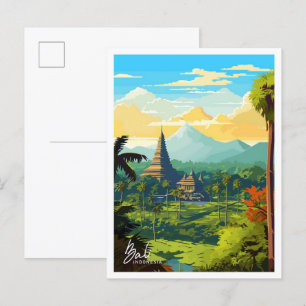 Postal Viaje a Bali Indonesia ilustracion de cosecha