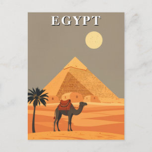 Postal Viaje a Egipto Vintage Camello y Pirámides del Des
