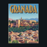 Postal Viaje a la Alhambra Granada España<br><div class="desc">Granada se encuentra a los pies de las montañas de Sierra Nevada, donde las planicies de Andalucía, al sol, dan paso a los picos nevados. El paisaje lo domina la Alhambra, un palacio laberíntico-fortaleza de intrincados arabescos de estuco, piscinas reflectantes serenas y jardines secretos. Pasee por los delgados arcos de...</div>