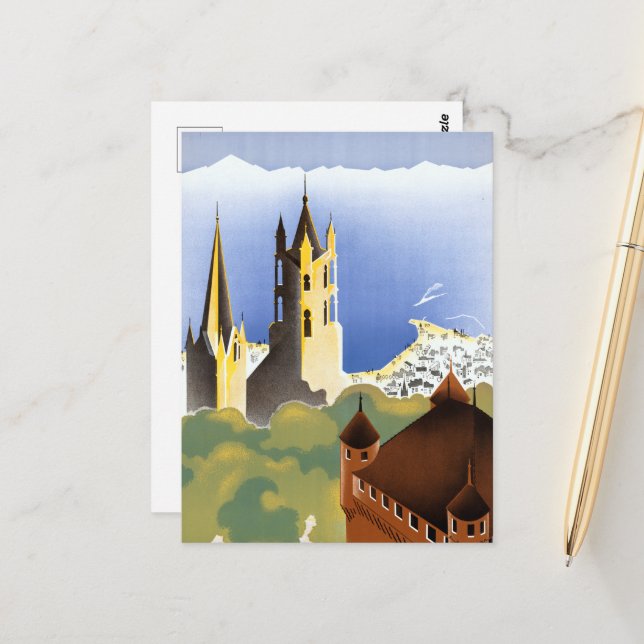 Postal Viaje a la antigua Lausana-Ouchy Suiza (Anverso/Reverso In Situ)