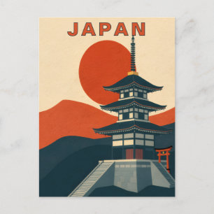 Postal Viaje a la Pagoda del Santuario Japonés Retro