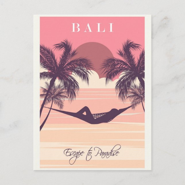 Postal Viaje a la playa rosa indonesia de Bali (Anverso)