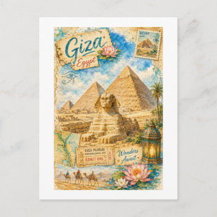 Postal Viaje a las Pirámides de Giza Egipto Esfinge Vinta