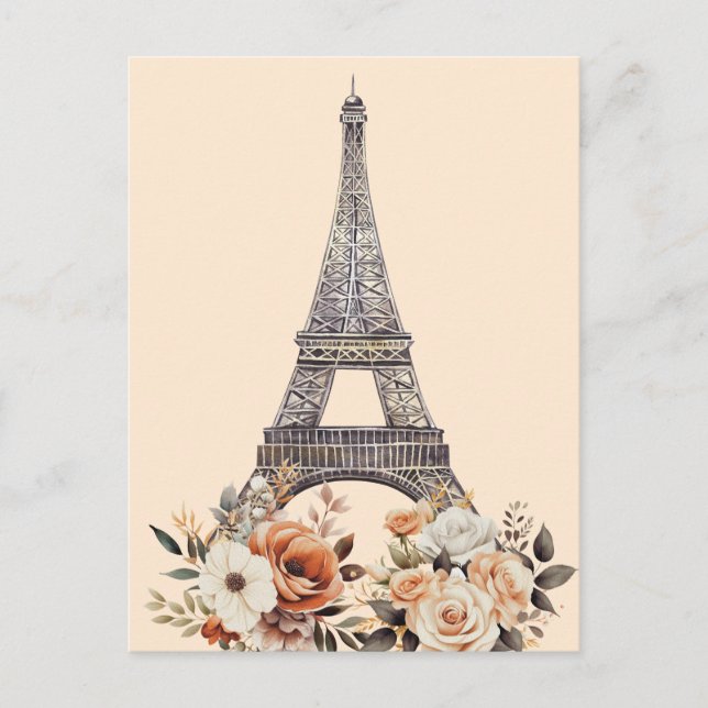 Postal Viaje a París Torre Eiffel Floral Hermoso (Anverso)