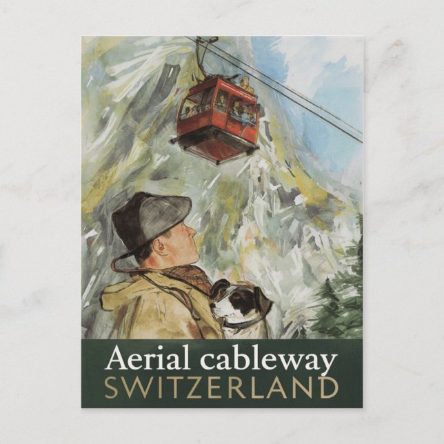 Postal Viaje aéreo en Cableway en Suiza (Anverso)