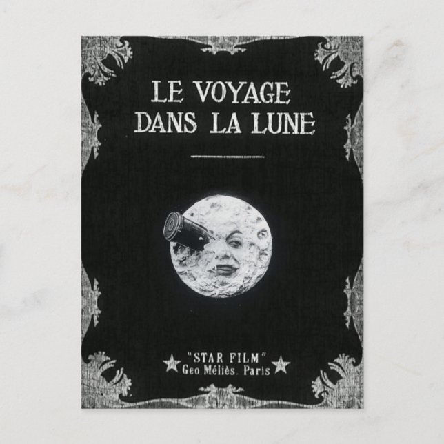 Postal Viaje al cine retro francés lunar (Anverso)