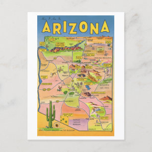Postal Viaje al mapa vintage de Arizona
