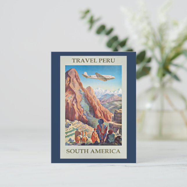 Postal Viaje al Perú, afiche vintage, (Anverso de pie)
