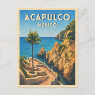 Postal Viaje Antiguo Acapulco México Orilla del Mar Retro