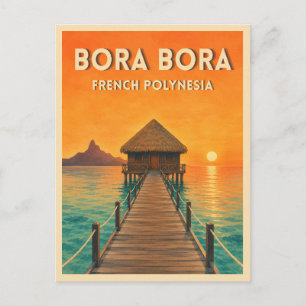 Postal Viaje Antiguo Bora Bora Polinesia Francesa Atardec