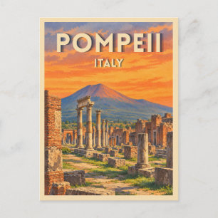 Postal Viaje Antiguo Pompeya Italia Atardecer Retro Escén