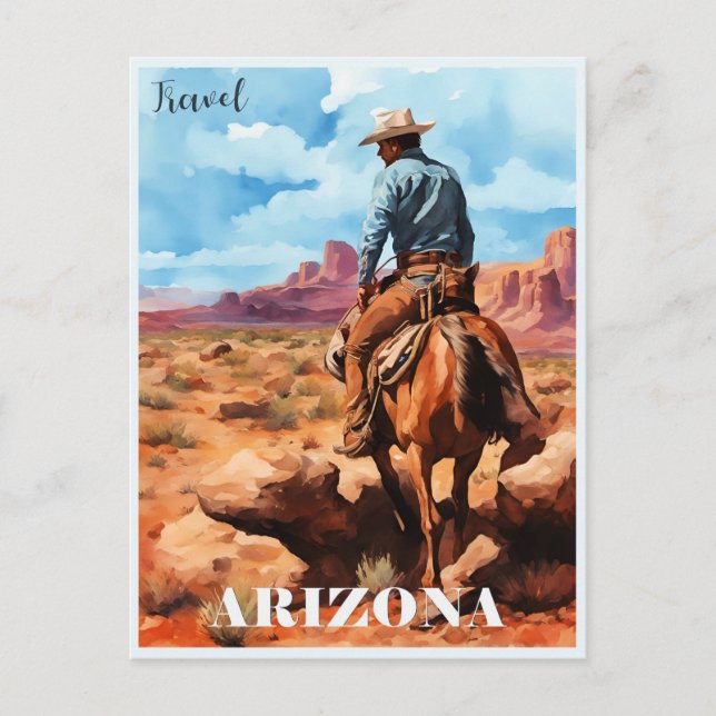 Postal Viaje Arizona, Vaquero a Caballo (Anverso)