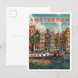 Postal Viaje Art Retro Vintage de Amsterdam
