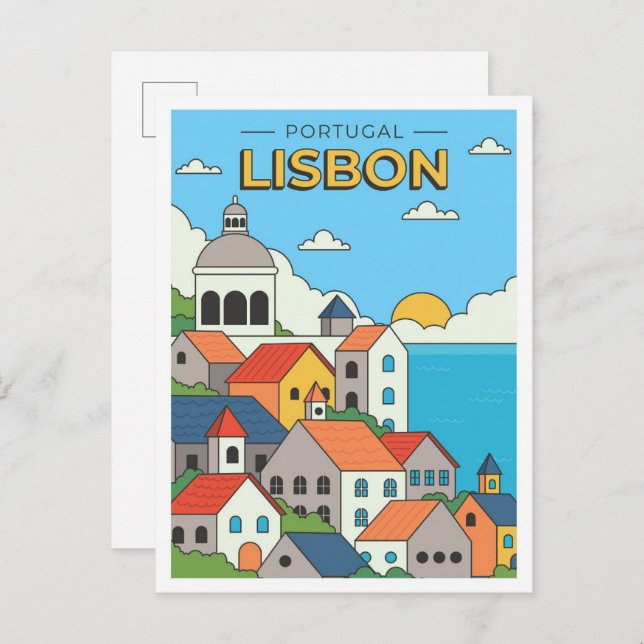 Postal Viaje artístico de Portugal con dibujos a mano (Anverso / Reverso)