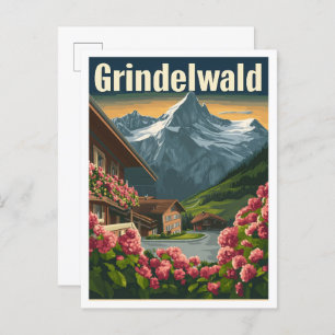 Postal Viaje artístico en Suiza Grindelwald