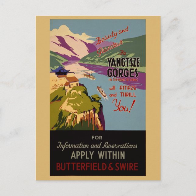 Postal Viaje chino al río Yangtze de China (Anverso)