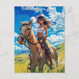 Postal Viaje de Anime a caballo por la naturaleza