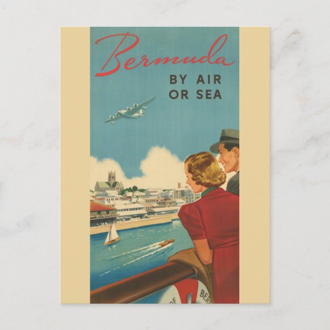 Postal Viaje de anuncio de turismo retro en Bermudas (Anverso)