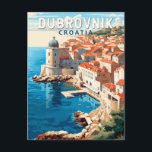 Postal Viaje de arte de Dubrovnik Croacia<br><div class="desc">Diseño de viaje retro de Dubrovnik Croacia. Es conocido por su peculiar casco antiguo,  rodeado de muros de piedra masivos completados en el siglo XVI.</div>
