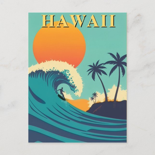 Postal Viaje de atardecer y ola de surf en Hawaii (Anverso)