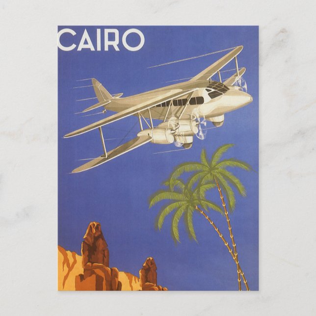 Postal Viaje de cosecha a El Cairo, Egipto, avión biplano (Anverso)