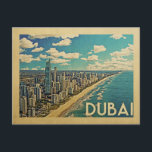 Postal Viaje de cosecha de la costa de Dubai<br><div class="desc">Diseño de Dubái al estilo de Vintage Travel con una escena costera con la playa y el horizonte de Dubai.</div>