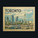 Postal Viaje de cosecha de Toronto Canadá<br><div class="desc">El Toronto Canada presenta un diseño en estilo Viaje Vintage con vistas a la Torre CN y al horizonte de la ciudad con el puerto frente al hotel.</div>