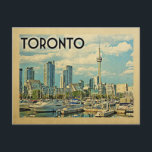Postal Viaje de cosecha de Toronto Canadá<br><div class="desc">El Toronto Canada presenta un diseño en estilo Viaje Vintage con vistas a la Torre CN y al horizonte de la ciudad con el puerto frente al hotel.</div>