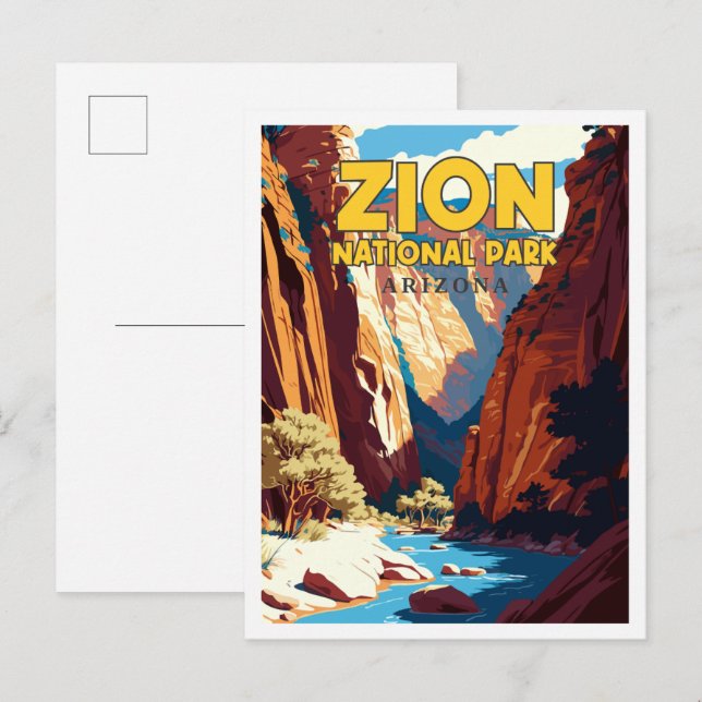 Postal Viaje de cosecha del Parque Nacional Zion Arizona (Anverso / Reverso)