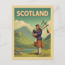 Postal Viaje de cosecha escocesa - Bagpiper de Highland