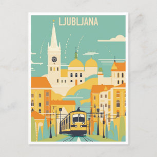 Postal Viaje de cosecha Ljubljana Eslovenia acuarela retr
